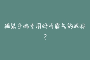 猫鼠手游专用好听霸气的昵称？