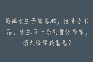 母猫发生子宫蓄脓，绝育手术后，发生了一系列身体异常，请大家帮我看看？