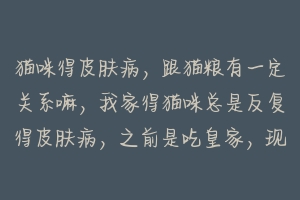 猫咪得皮肤病，跟猫粮有一定关系嘛，我家得猫咪总是反复得皮肤病，之前是吃皇家，现在在换粮食阶段，感？