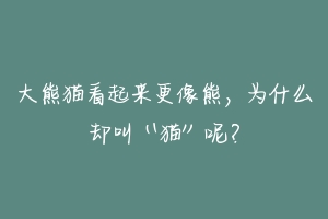 大熊猫看起来更像熊，为什么却叫“猫”呢？