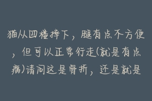 猫从四楼摔下，腿有点不方便，但可以正常行走(就是有点瘸)请问这是骨折，还是就是单纯的腿疼，用看医生？