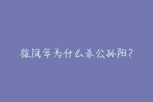 徐凤年为什么杀公孙阳？