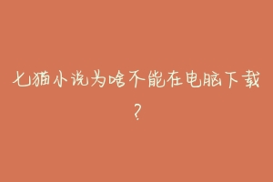 七猫小说为啥不能在电脑下载？