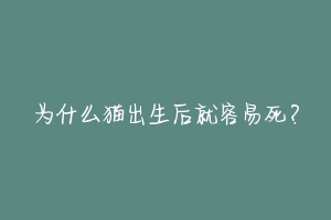 为什么猫出生后就容易死？