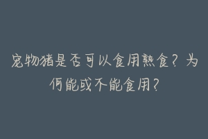 宠物猪是否可以食用熟食？为何能或不能食用？