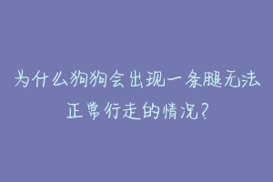 为什么狗狗会出现一条腿无法正常行走的情况？