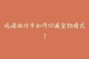 吃鸡游戏中如何切换宠物模式？