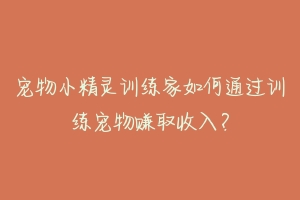 宠物小精灵训练家如何通过训练宠物赚取收入？